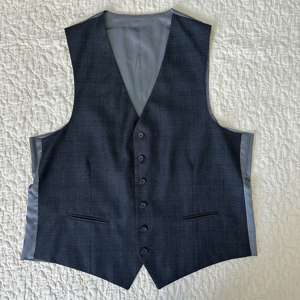Jack Victor Dress Vest Men's Size 42L Wool Loro Piana Charcoal Gray Blue Plaid